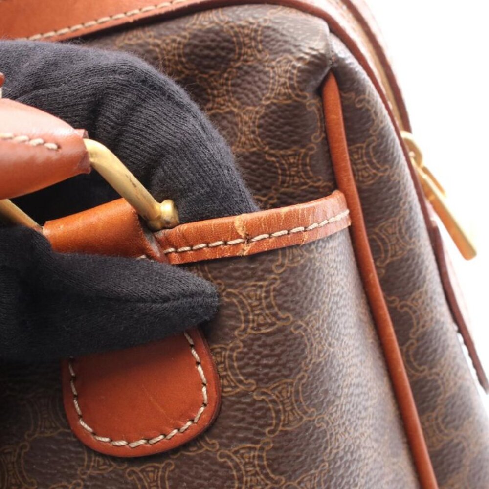 Celine Tote Macadam Dark Brown Canvas Leather Handbag - Picture 7 of 9